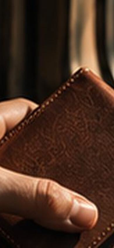 Hand holding a leather wallet