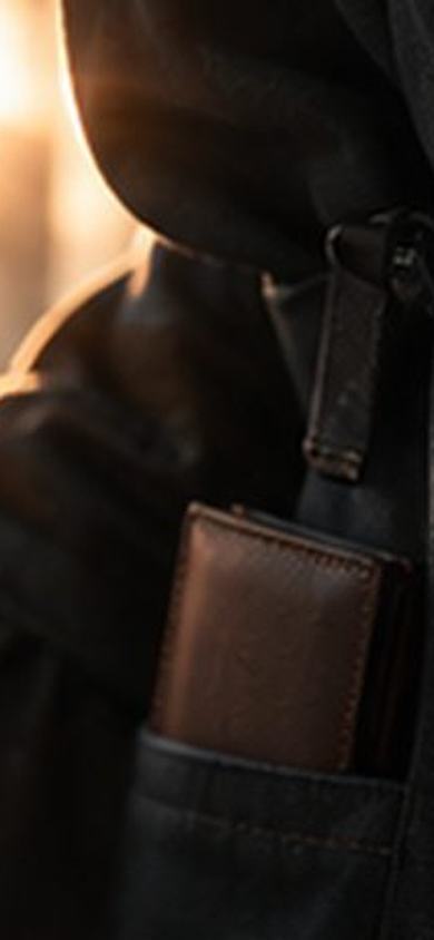 Leather wallet carried in a pocket