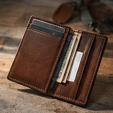 Open, with cards and bills inside